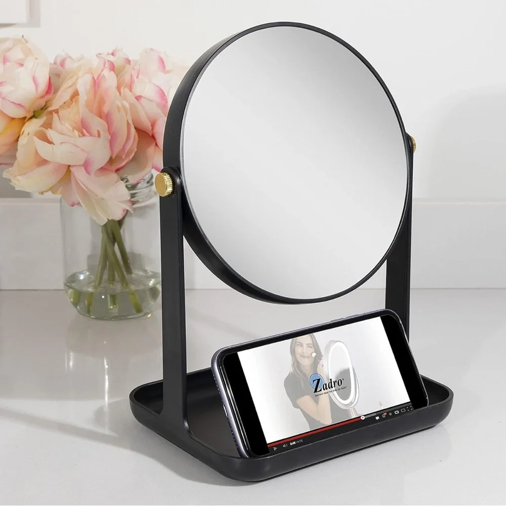 Round Makeup Mirror with 5X/1X and Organizer Tray